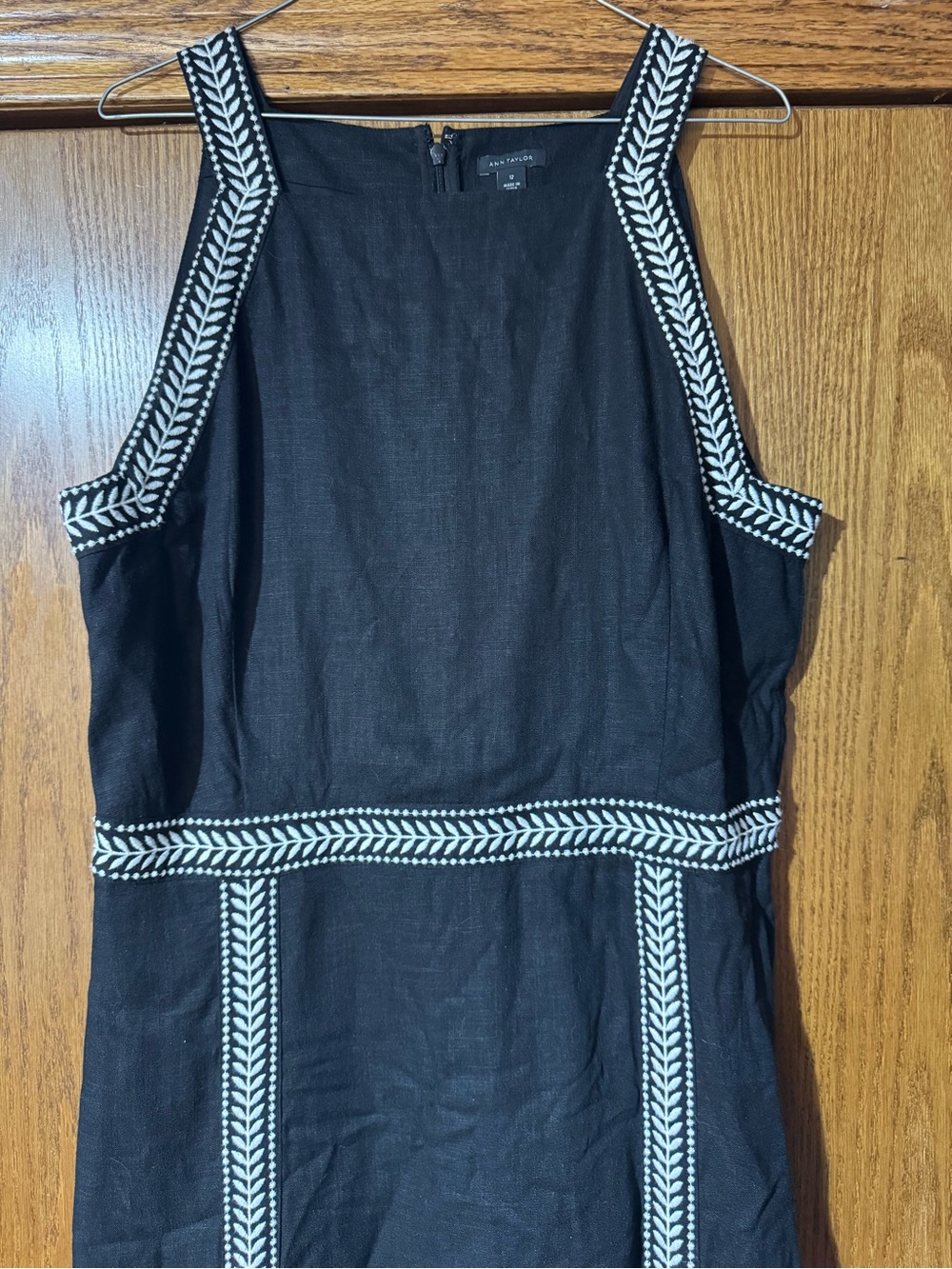 Ann Taylor Black Midi Dress with White Embroidered Trim